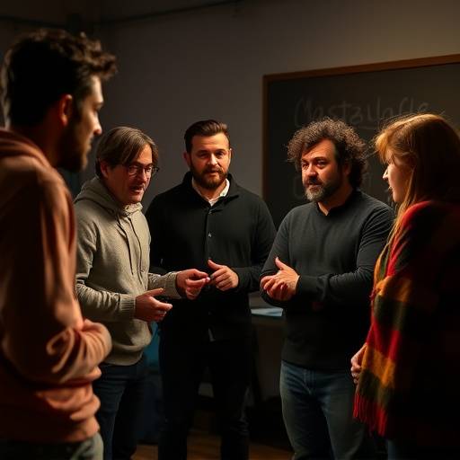 Acteurs travaillant sur une sc√®ne dans un cours d'interpr√©tation.