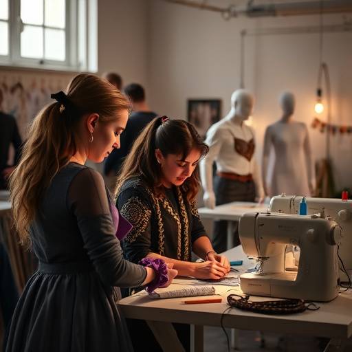 Image d'un atelier de cr√©ation de costumes avec les √©l√®ves en train de coudre et de cr√©er.