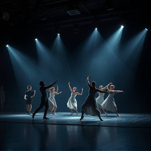Image d'une performance de danse contemporaine int√©gr√©e √† une pi√®ce de th√©√¢tre.