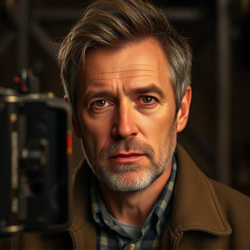 Portrait de Pierre Dupont, acteur professionnel, posant sur un plateau de tournage.